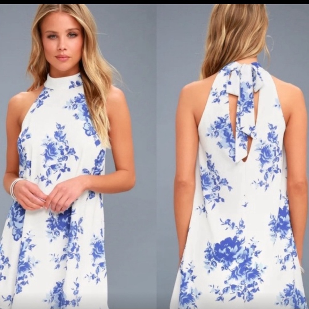 Lulu’s Darling Dearest Blue and White Floral Print Swing Dress